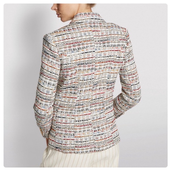 L'AGENCE Kenzie Double Breasted Blazer in Orange & Blue Multi - Picture 3 of 16